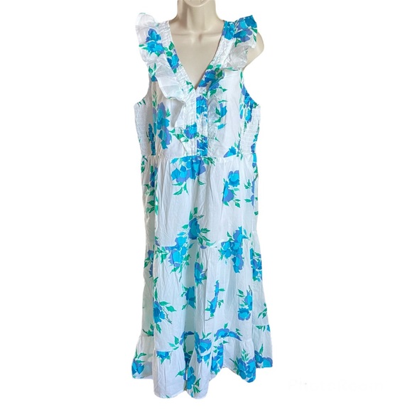 J. Crew Factory Printed V-neck smocked midi dress - Picture 4 of 8